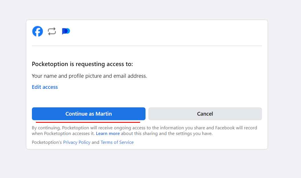 Create an account using a Facebook