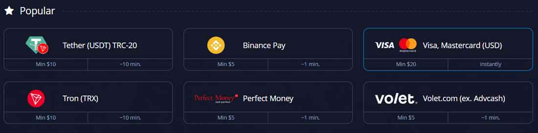 Popular deposit methods